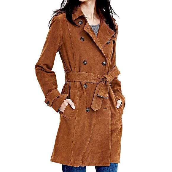 Banana Republic Womens Brown Suede Double-Breasted Trench Coat M NWT MSRP $698 - Picture 1 of 15